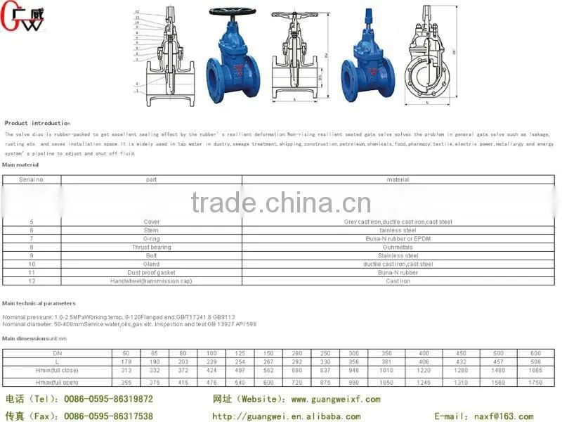 rising stem Resilient seated gate valve