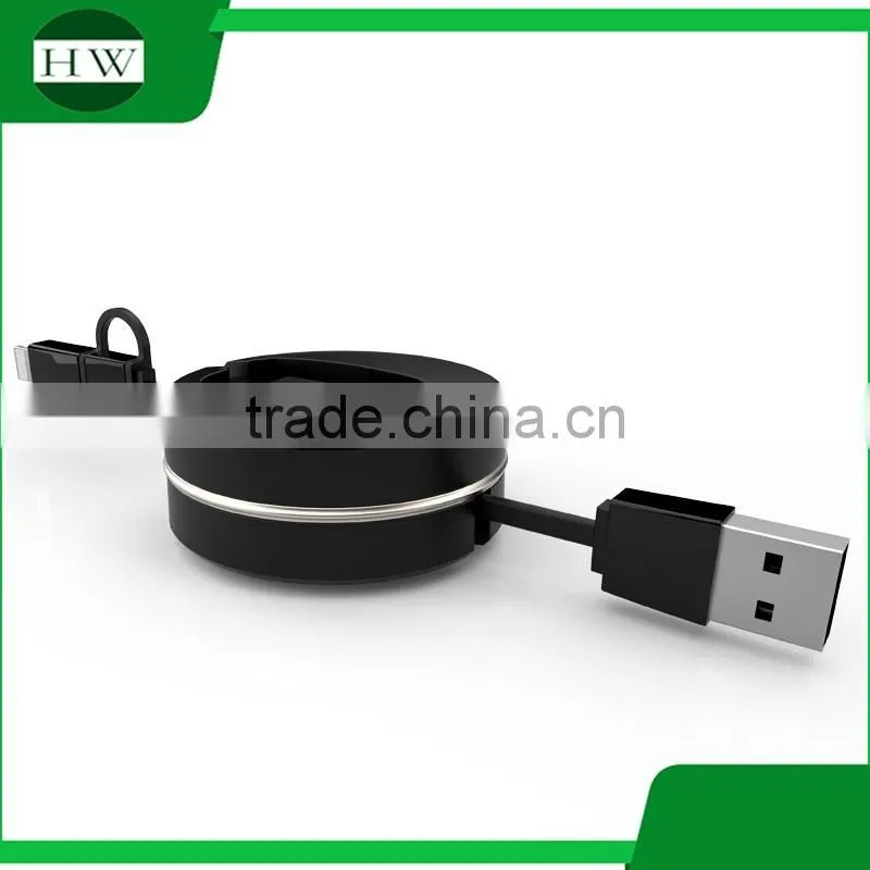 2 in 1 double interface compatible fast quick charger round usb telescopic data cable for iphone and Android mobile cell phone