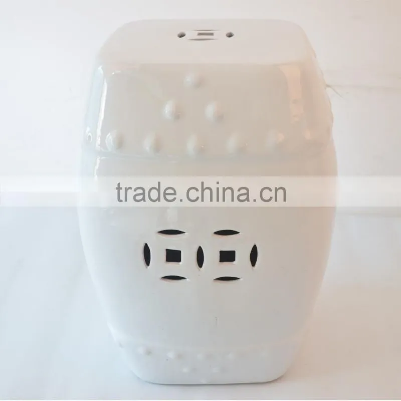 antique outdoor ceramic white stool for garden decor