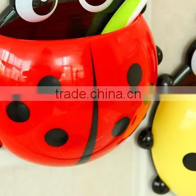 J333 Plastic Cartoon Beetle Toothbrush Holder Bathroom Set with Four Strong Suction Cup