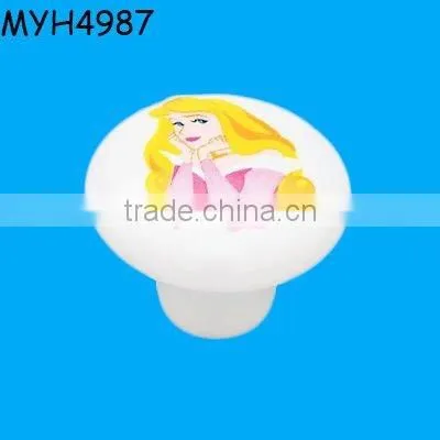 Plain white ceramic door knob with gold trim