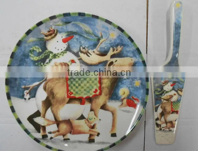 Porcelain Holiday Decorations Cake Plate with Server,Perfect designs for Celebration