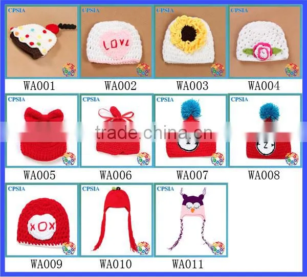 white pink heart shape pattern knit crochet baby beanie newborn hat