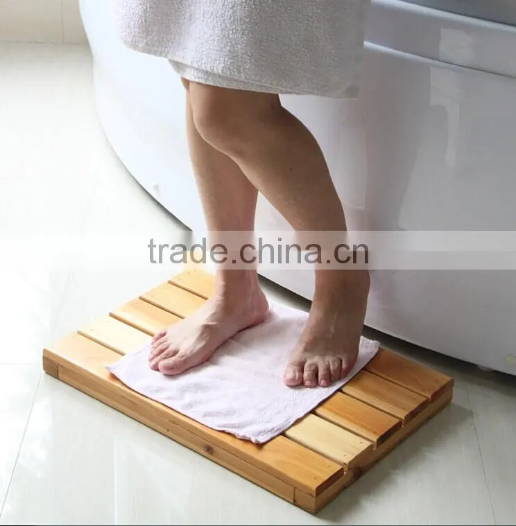 111Natutal solid wooden bathroom shower floor mat non-slip wood mat