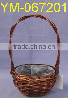 Round Willow Basket with Long Handle