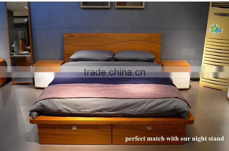 Contemporary Wooden Double Bed Frame Designs With Storage B-814
