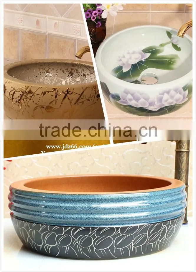 Blue color glaze cheap ceramic bathroom sinks of Italian style