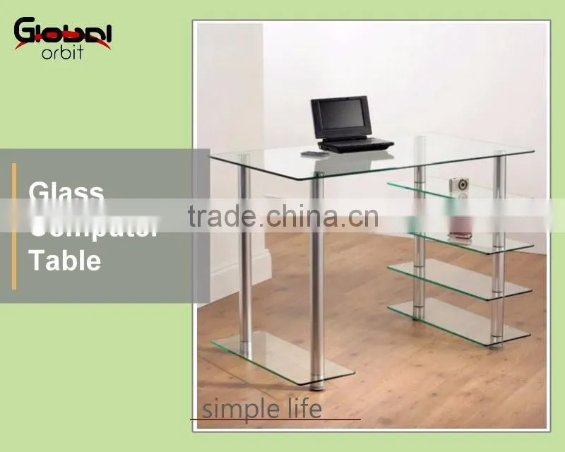PC Computer Desk Office Furniture Metal Study Desk Glass Computer Table