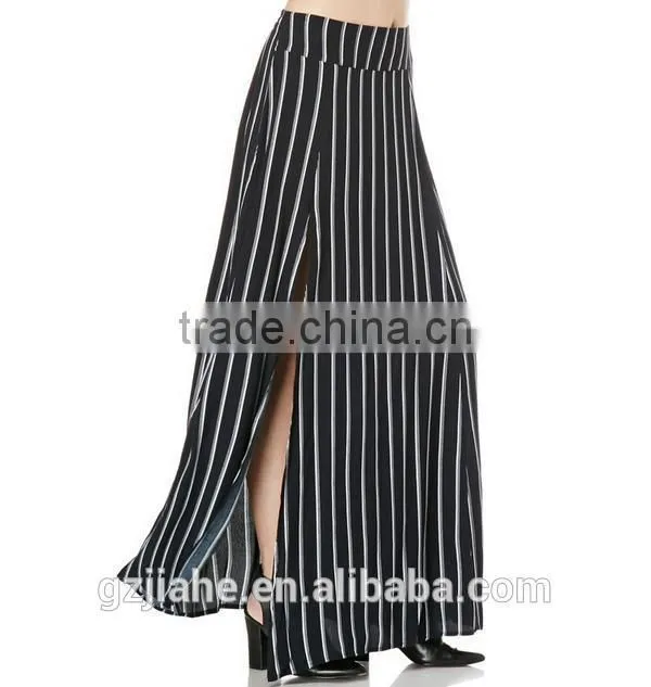 New Maxis Splits Skirts Women Plus Size Maxi Skirt Fashion High Street Black Striped Women Long Skirt