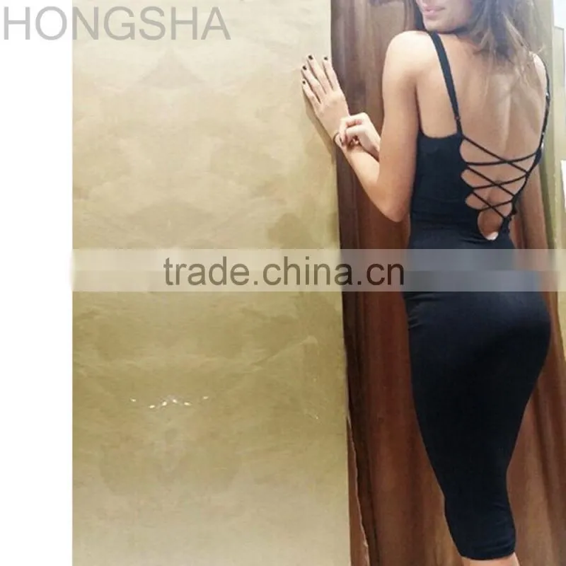 Sexy Bodycon Club Dress 2015 Black Lace-up Back Halter Bandage Dress HSD1418