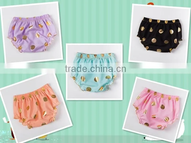 chinese product and low price wholesale gold polka dot ruffle baby bloomer for 6months to 4years baby kids