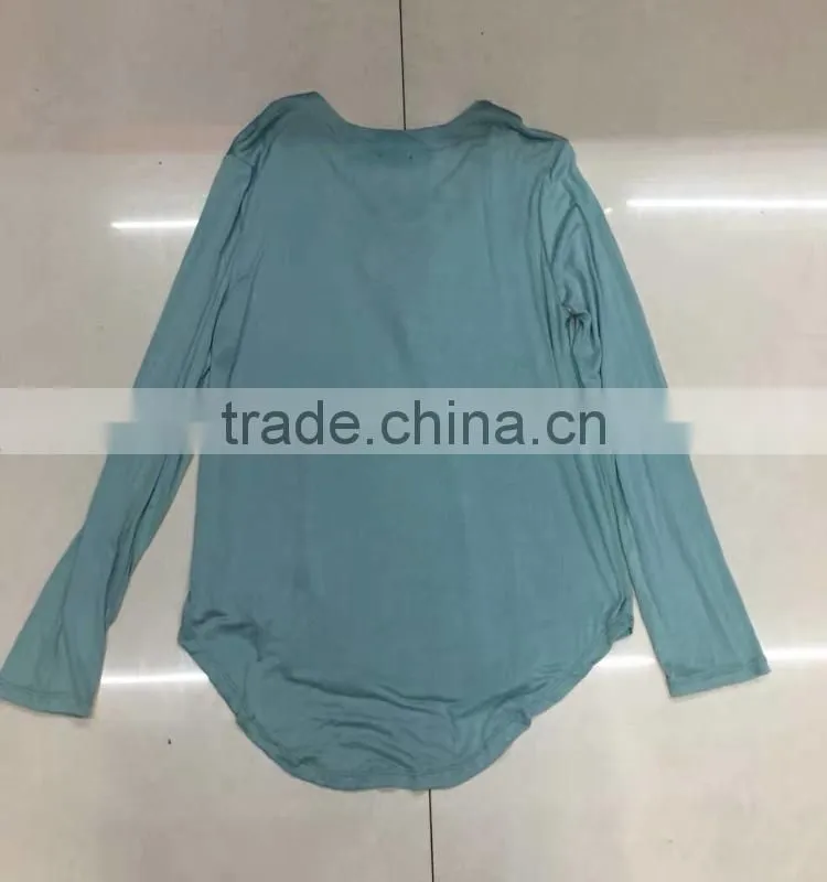 Factory closeout women fashion lace-up long sleeve cotton t-shirt