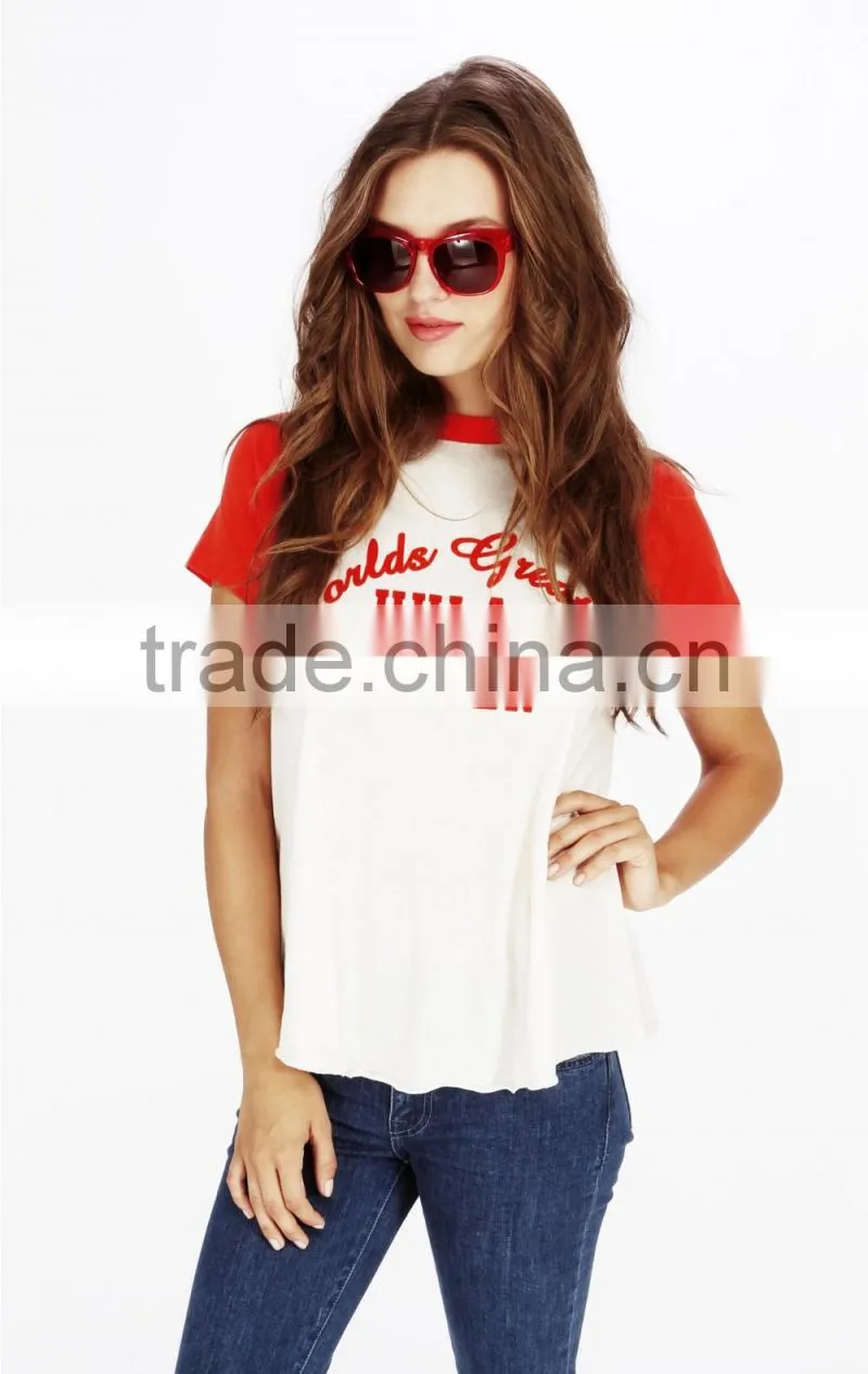 White t shirt woman fashion with red sleeve
