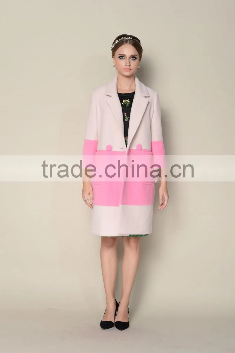 DWL001good selling contrasting color designed double breasted style korea women winter coat