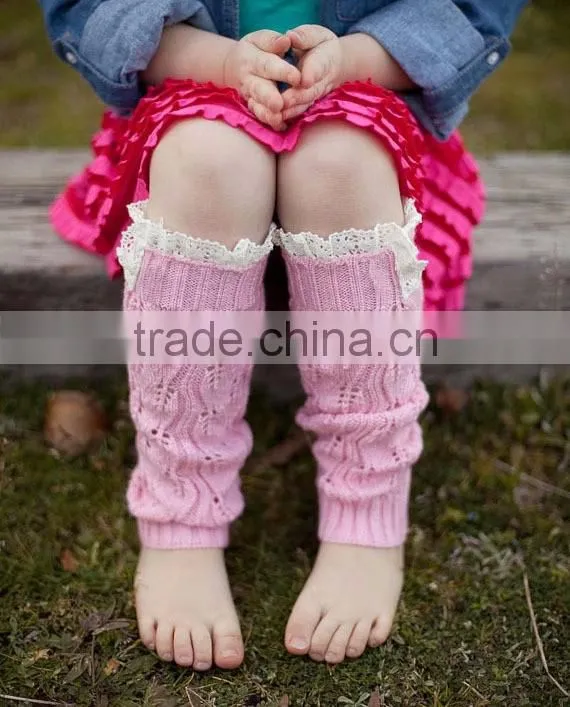 Fashion Winter Autumn Warm Kids Trendy Knitted Button Lace Leg Warmers Trim Boot Cuffs Baby Girl Tube Baby Socks