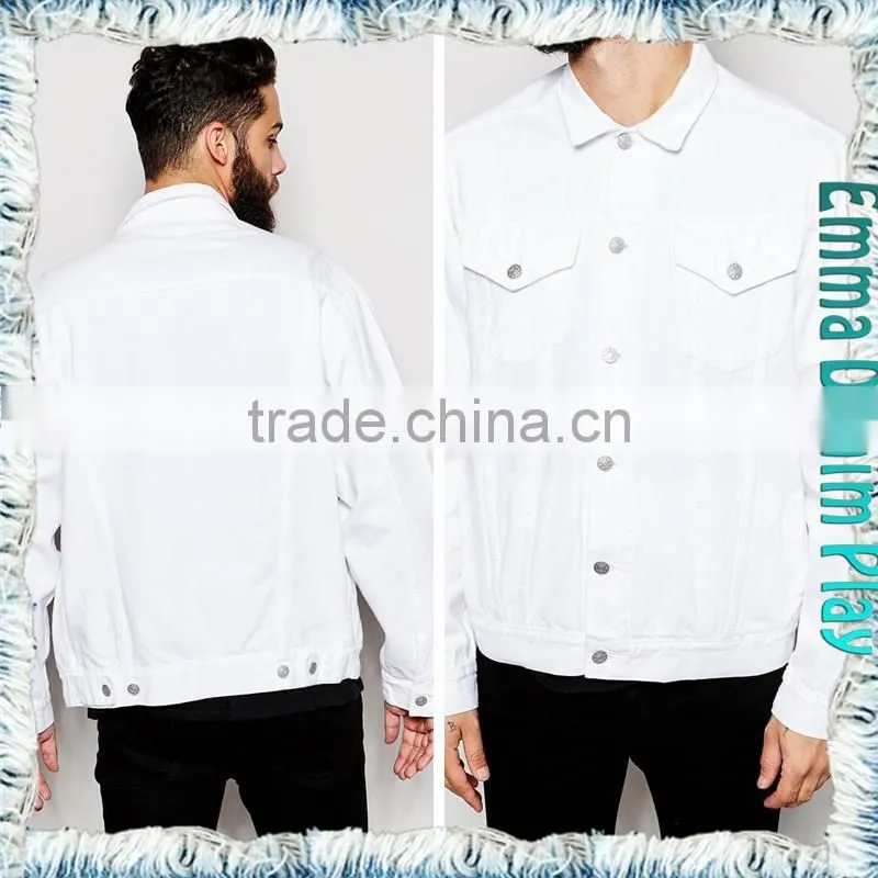 New Korea Mens Soild White Denim Long Sleeves Jackets with Silver Button