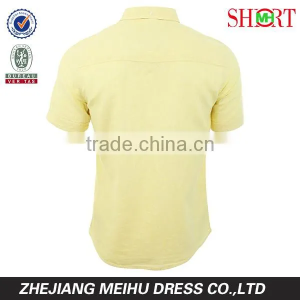 2016 Linen Chambray Mens button down short sleeve casual shirt for summer