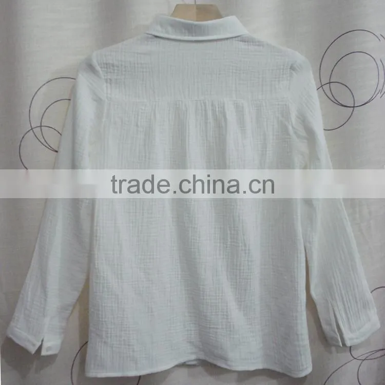 Simple style chiffin wihte V neck no collar 7 sleeve women casual bouse