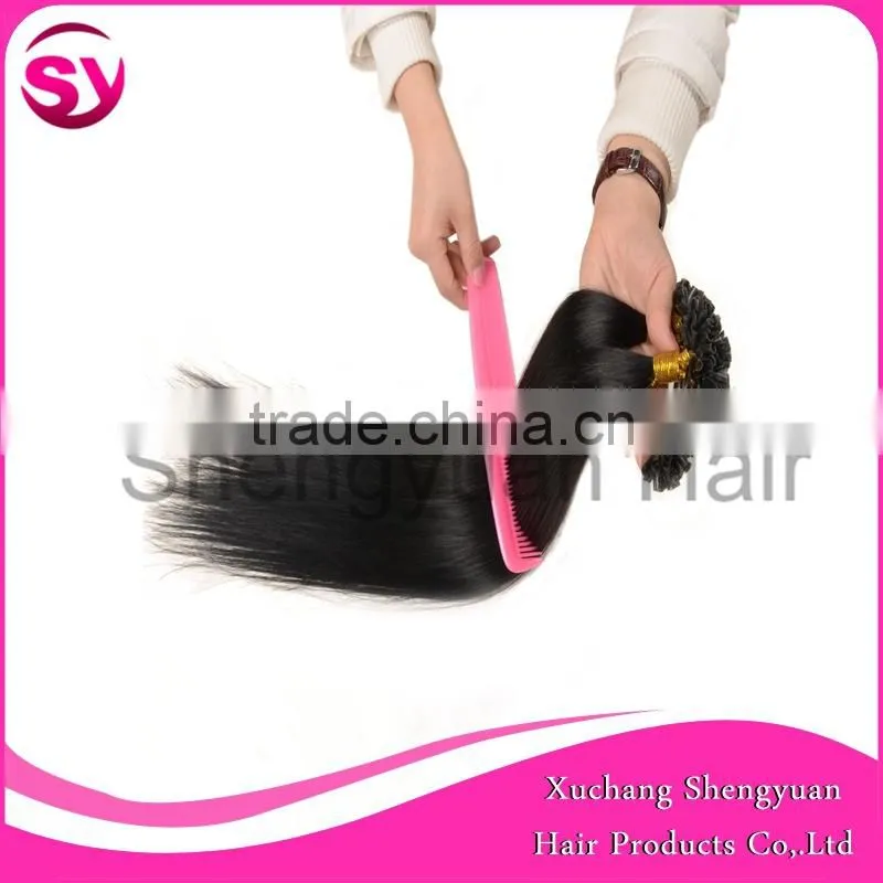 2015 Hot Selling Unprocessed Virgin Pre-bonded I-tip Hair Extension, Natural Black Straight Brazilian Remy Hair