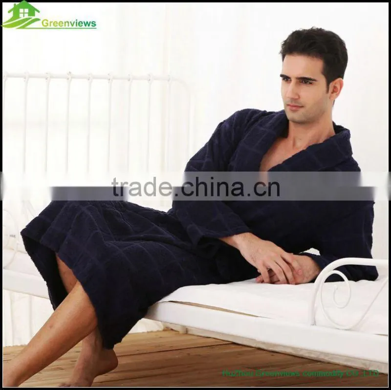 Wholesale cotton blue red down robes velvet tartan design bathrobe couples bathrobe