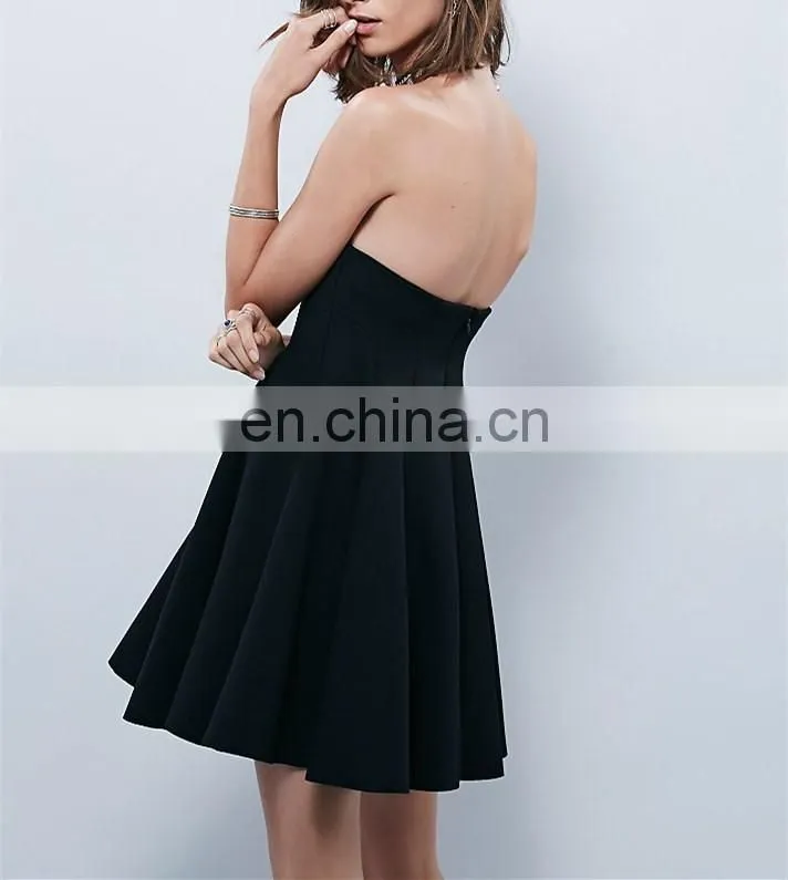Taiwan Online Shopping Strapless Sex Chiffon Swing Dresses Korea Evening Outfit Black NT6721