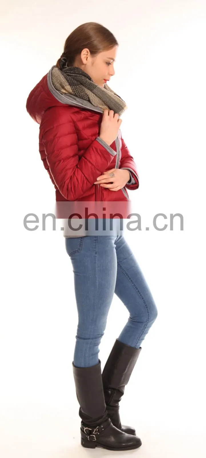 Fashion Design Europe Style Hooded Anorak Red Winter Jacket