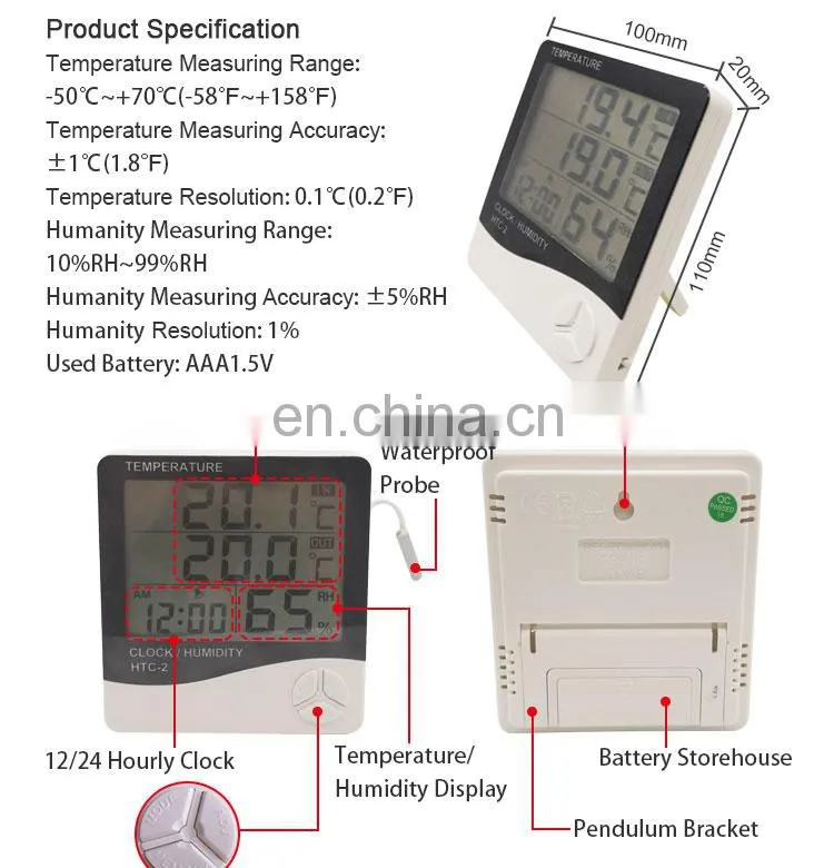 Digital Hygrometer Temperature Humidity Meter Clock