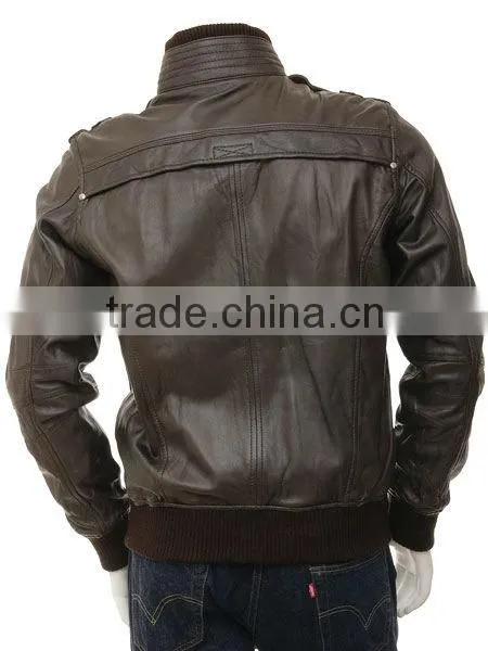 black distressed mens biker style leather jacket faded seam