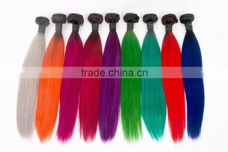 Cheap ombre human hair extension from 8" to 28" black and red ombre hair