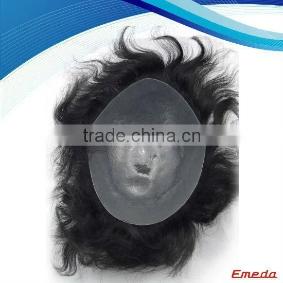 Qingdao Emeda high quality 100% human hair black mens toupee