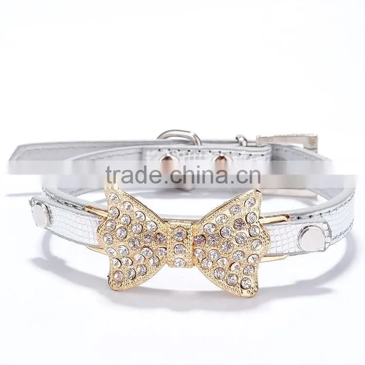 Wholesale serpentine pet collar diamond gold bowknot pet collar