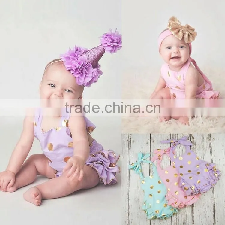 2016 Summer new arrivals girl gold stamp dot rompers infant toddlers cotton jumpsuits with three colors