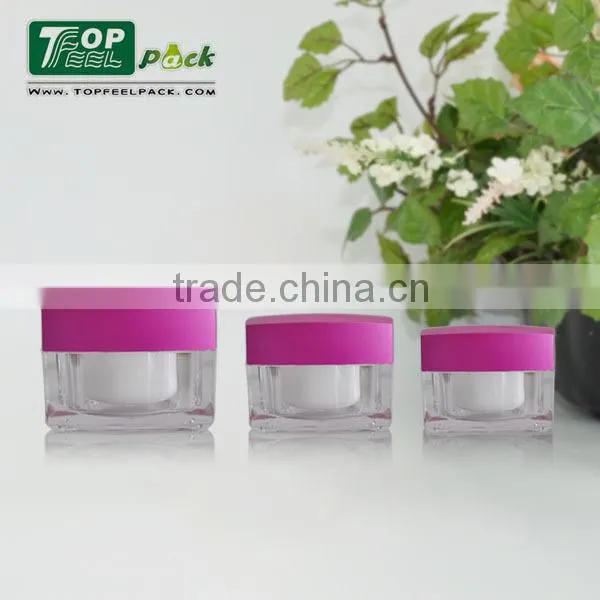 2015 Pouplar Square Cream Jar with Pink Cap 5g 15g 30g 50g Plastic Jar