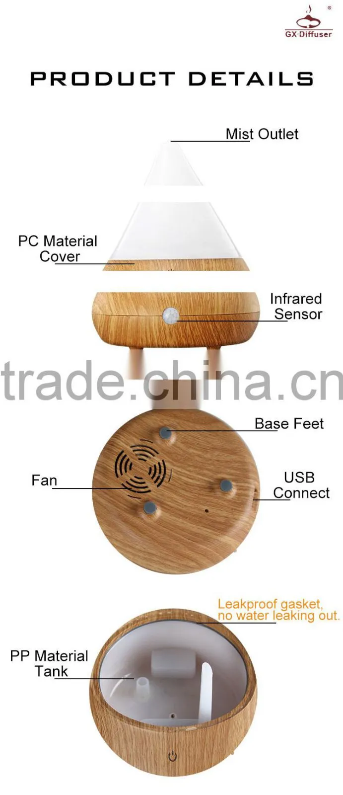 GX DIFFUSER GX-B05 Mist air aroma diffuser LED night lamp cool mist new design car humidifier