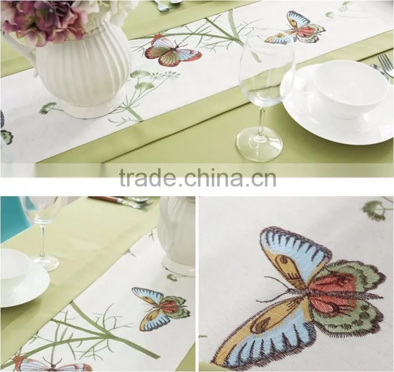 customized size pastoralism style lovely butterfulies leaves fabric embroidery table runners