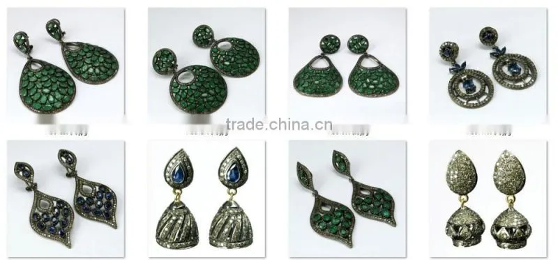 Beautiful Dangler !! Emerald & Diamond 925 Sterling Silver Earring, Dangler SIlver Earring, Exporter and Wholeseller