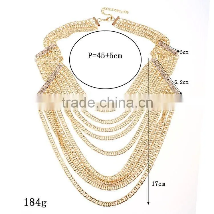 Europe And America High Quaity Gold Plated Long Section Of Multilayer Metal Necklace
