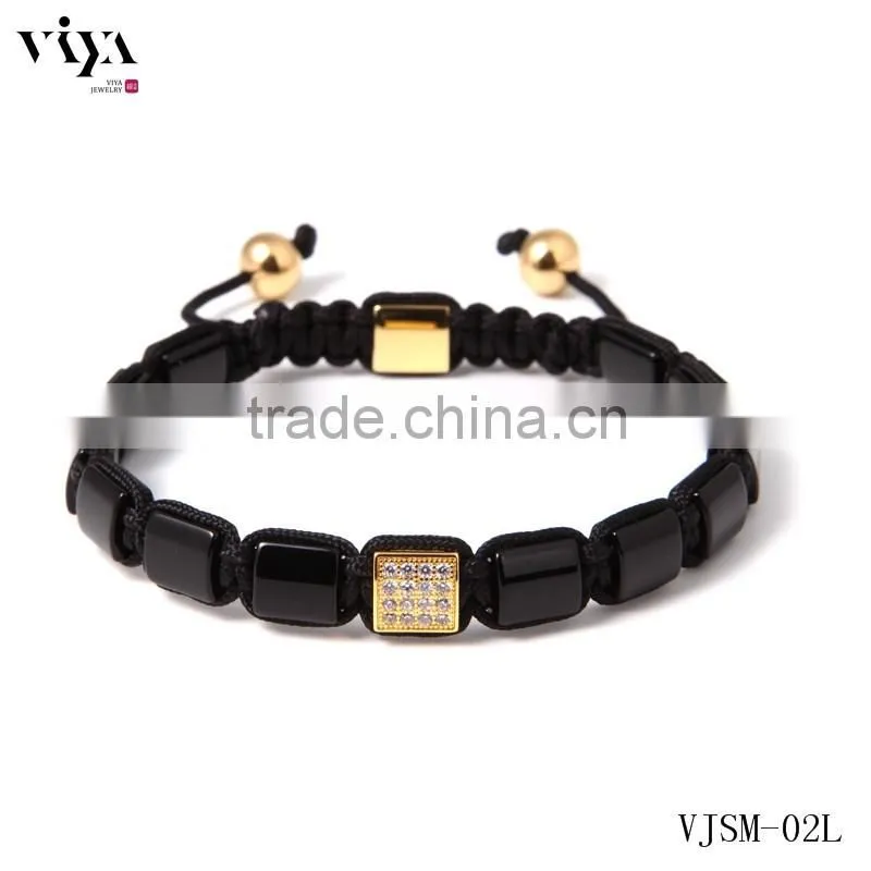 Macrame Beads Bracelet High End Handmade Stainless steel Mix Natural Stones Classic Men Bracelet china.cn Hot Sale