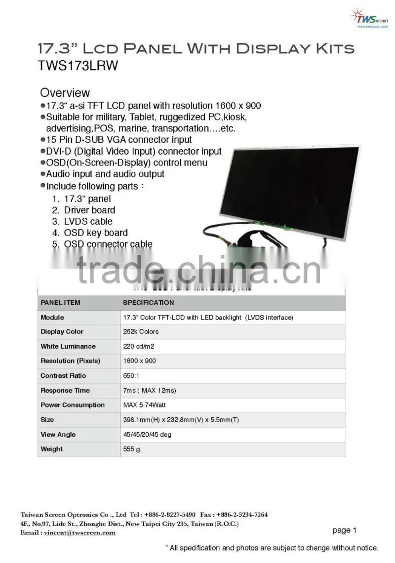 17.3" Flat Panel Display plus Lcd Controller Board DIY kits