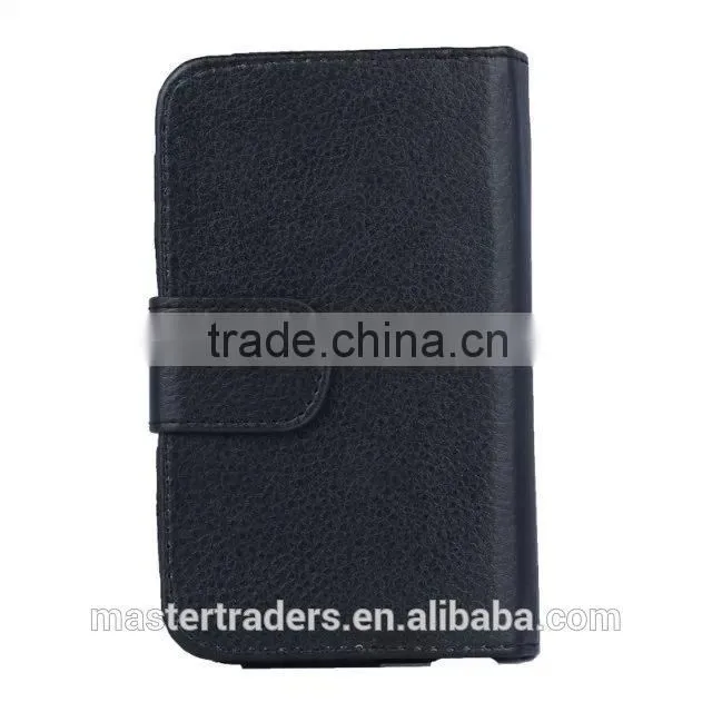 Cheap Multi Function Litchi Grain Stand Wallet PU Leather Case With Card Slot And PC Back Cover For 4 Inch Mobile Phone MT-3682