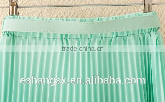 Ladies chiffon long pure color green skirts