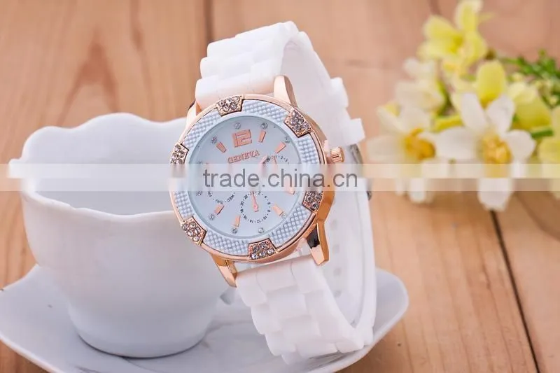 GENEVA 6 Diamond Watches Women 8 Color Silicone Strap Watch Fashion Quartz Wristwatches for Ladies Montre Femme