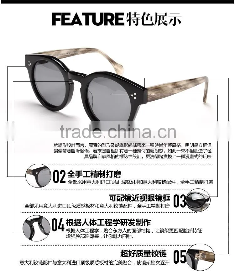 WHIM Vintage Round Frame Women Polarized Acetate Sunglasses