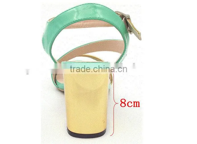 young lady thick high heel ankle strap mix color sandals