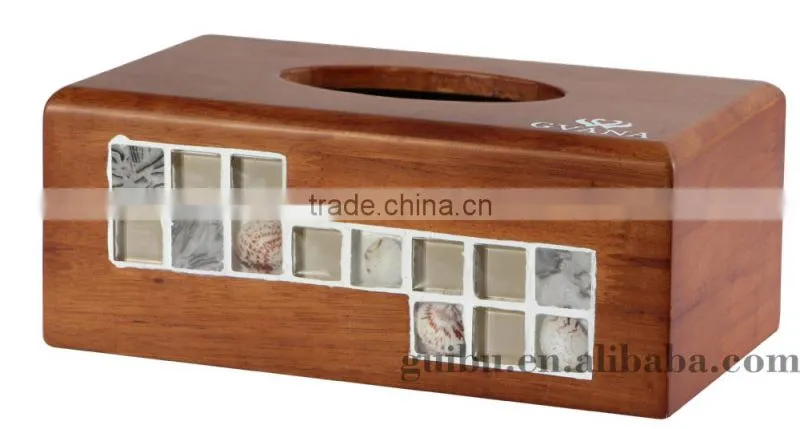 Glass Mosaic shell wood tissue box for decoration