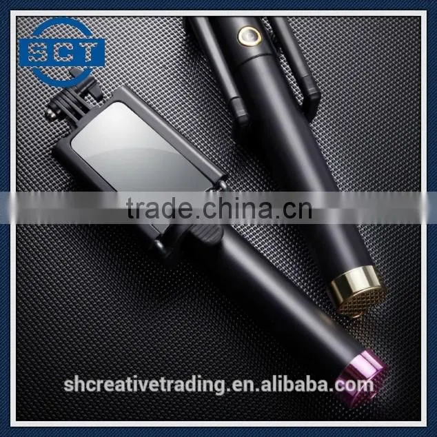 Extendable Wired Selfie Stick with Professional Phone Holder and Integrated Mirror for Cell Phones