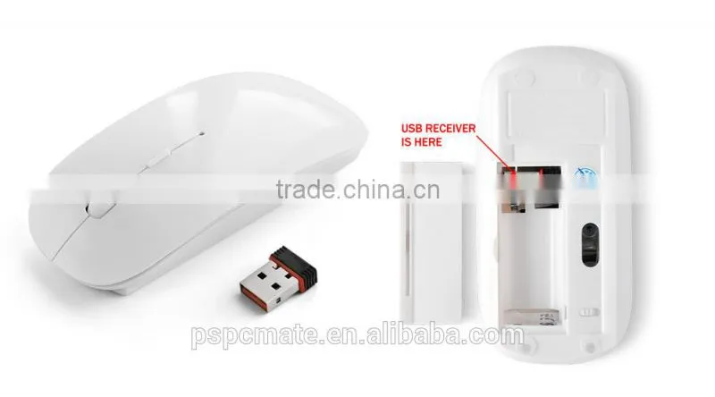 Flat Wireless mouse 2.4 GHZ Wireless Mouse Flat Wireless Optical Mouse( White Glossy)