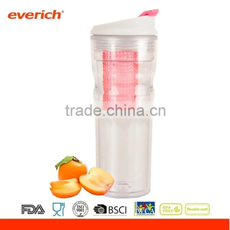 Everich 16oz Double wall tritan tumbler with flip lip and fruit infuser