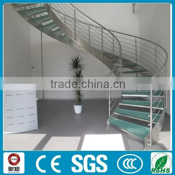 steel glass curve/spiral stairs with double stringer Chinese supplier--YUDI