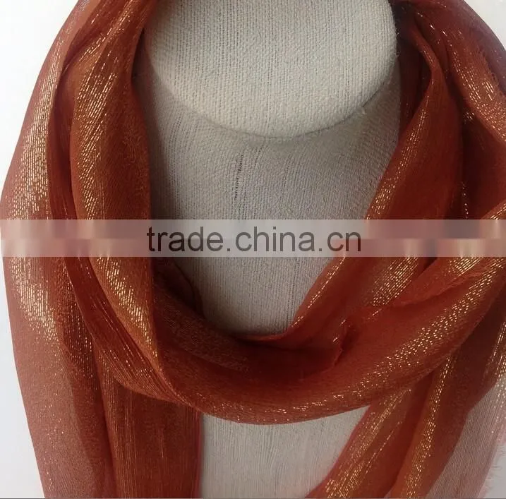 Handmade Rust Gold Lurex Morocco Shimmer fabric Silk Long Scarf
